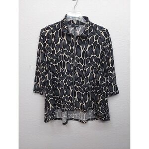 Sun Kim Sweater Top Women Small Animal Print Flowy Full Zip Long Sleeve USA Soft